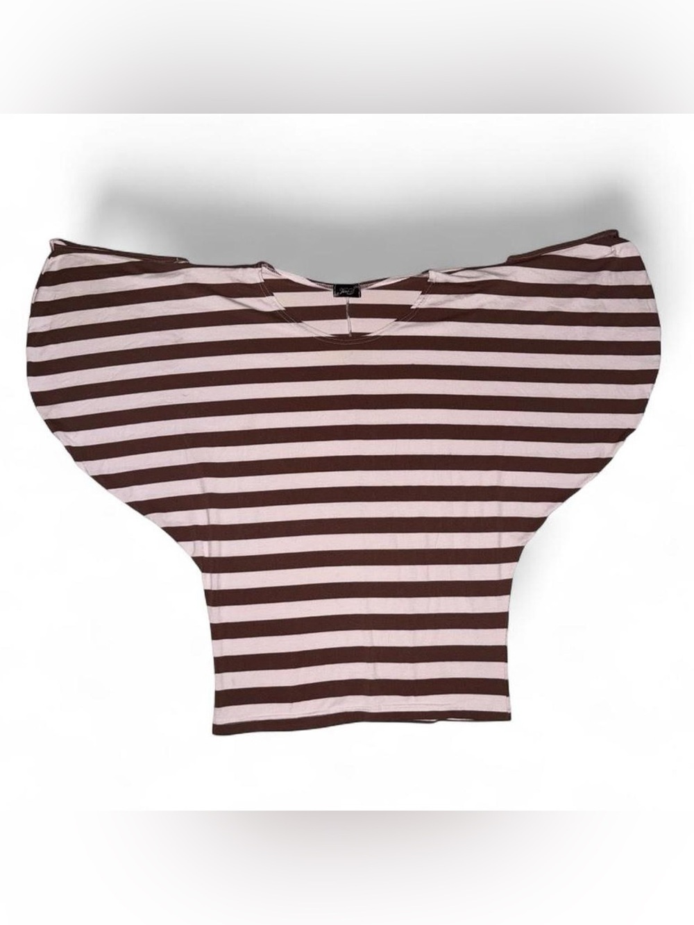 Striped Wide Sleeve Tee in Brown and Light Pink